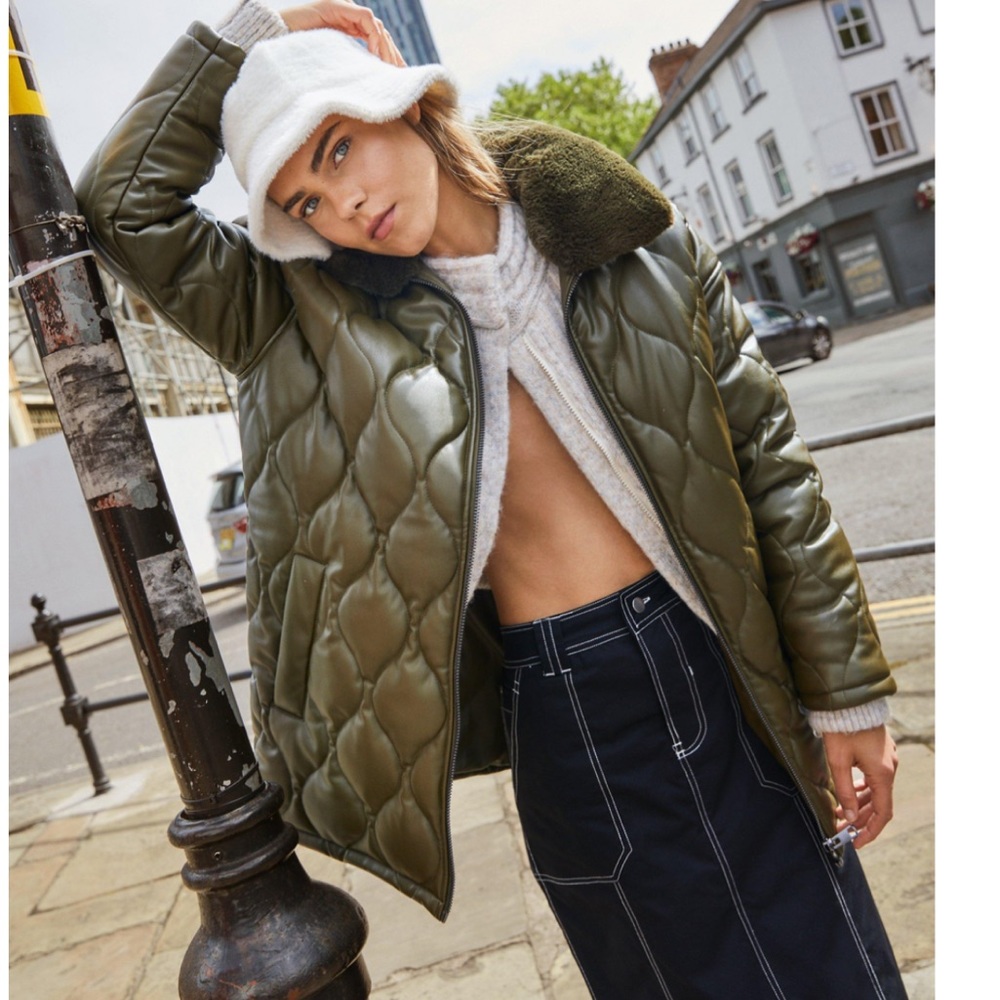 Faux leather quilted jacket